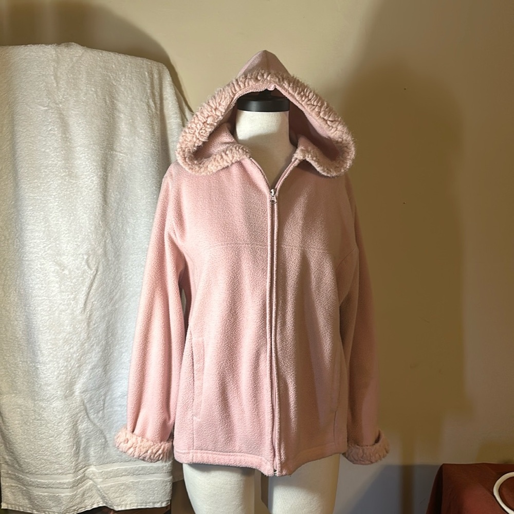 Pink fleece full zip hooded jacket